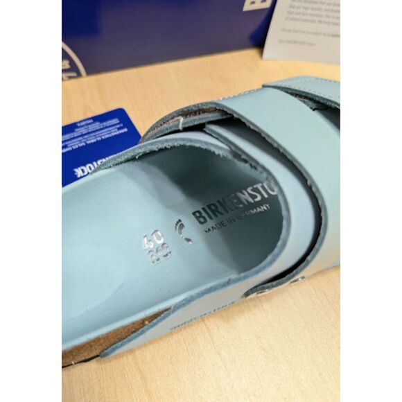 Birkenstock Uji Surf Green Nubuck Leather Two Strap Shine Sandals W9 EU40 NIB - Picture 10 of 13